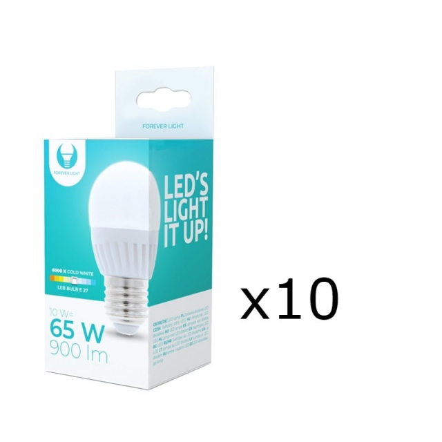 LED Lamp E27, G45, 10W, 230V, 6000K, Keramisch 10-pack, Koel Wit
