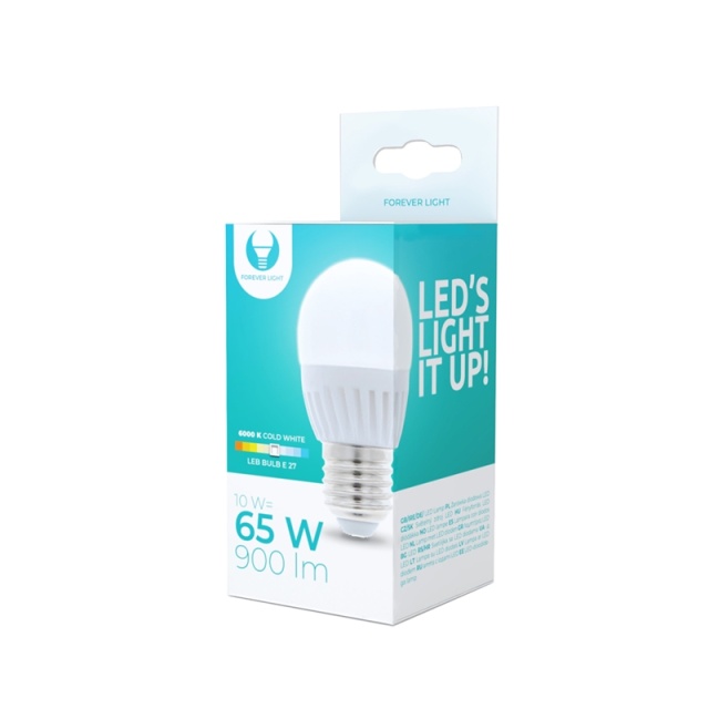 LED Lamp E27, G45, 10W, 230V, 6000K, Keramisch, Koel Wit