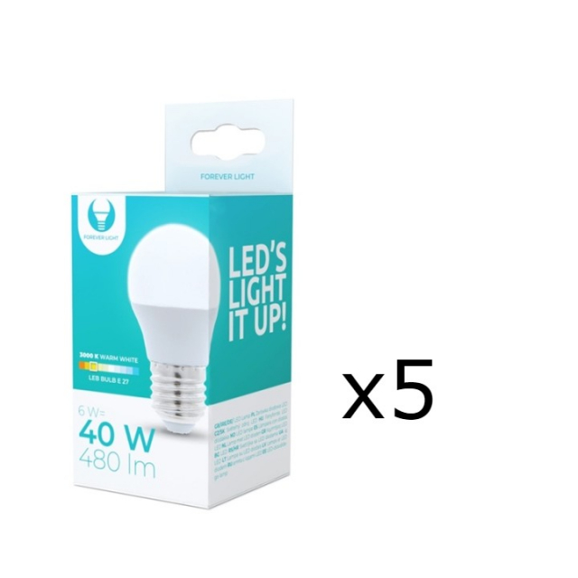 LED Lamp E27, G45, 6W, 3000K 5-pack, Warm Wit