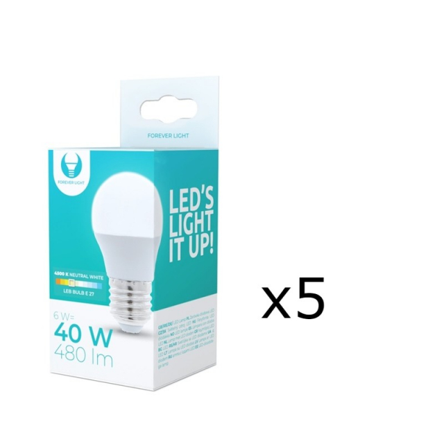 LED Lamp E27, G45, 6W, 4500K 5-pack, Wit neutraal
