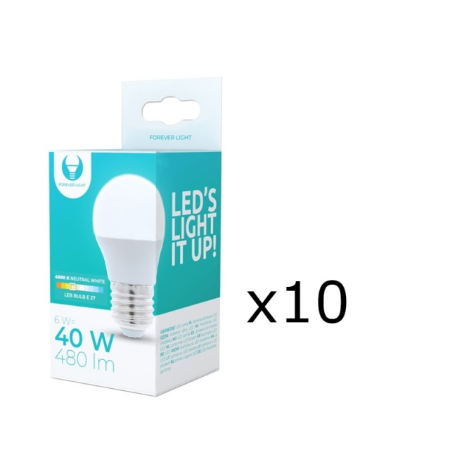 LED Lamp E27, G45, 6W, 4500K 10-pack, Wit neutraal