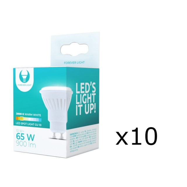 LED Lamp GU10, 10W, 230V, 3000K, Keramisch 10-pak, Warm Wit