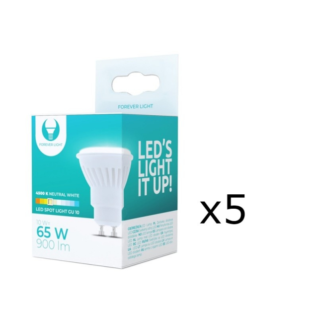 LED Lamp, GU10, 10W, 230V, 4500K, Keramisch, 5-pak, Wit neutraal