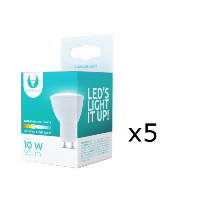 LED Lamp GU10, 1W, 230V, 4500K, 5-pack, Wit neutraal