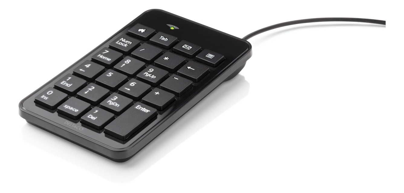 DELTACO numeriskt tangentbord, 23 tangenter, 4 media tangenter, USB, s