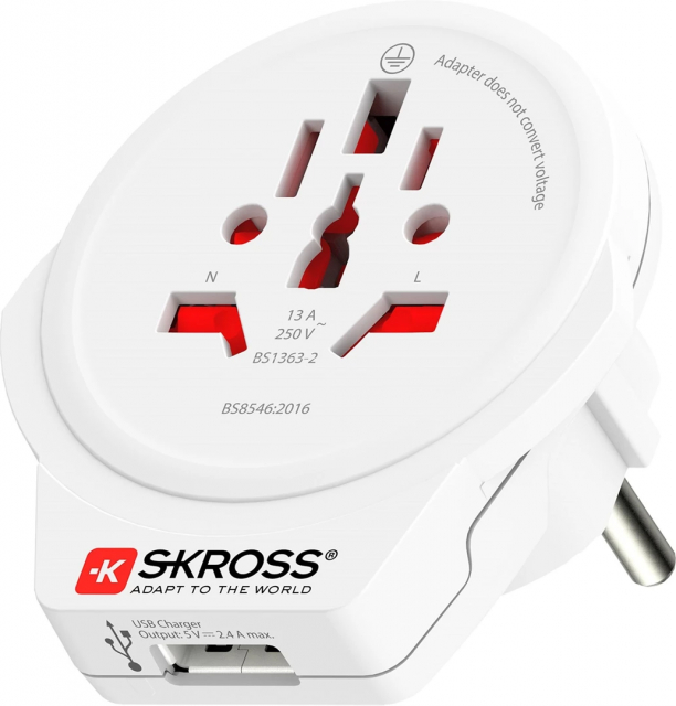 SKROSS Wereld naar Europa adapter, geïntegreerde USB-poort