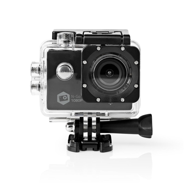 Nedis Action Cam | 1 Scherm | 1080p@30fps | 12 MPixel | Waterbestendig tot: 30.0 m | 90 min | Wi-Fi | App beschikbaar voor: Android™ / IOS | Mounts inbegrepen | Zwart
