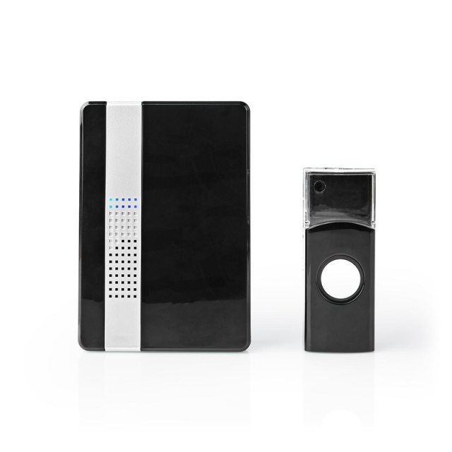Nedis Draadloze Deurbelset | Netvoeding | 220 - 240 V AC 50 Hz | 1x CR2032 | Volume: 80 dB | Signaalbereik: 300 m | IP44 | Instelbaar volume | 36 Melodiën | 1 Ontvanger | Zwart