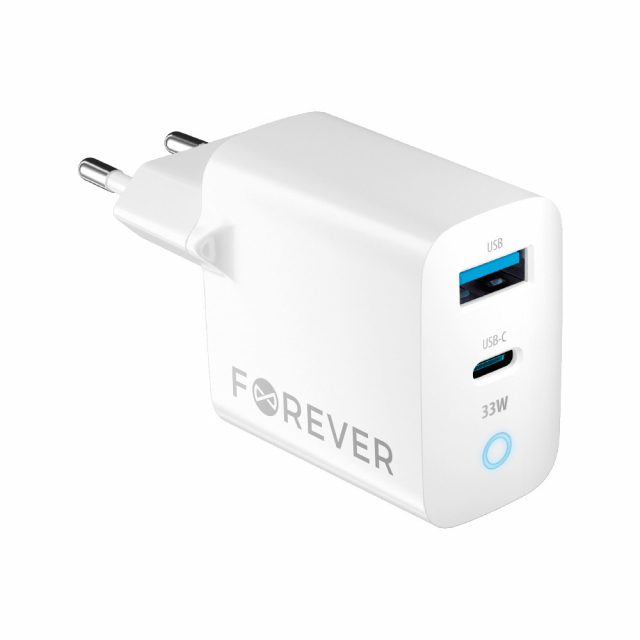 Forever TC-06-33AC PD QC wandoplader 1x USB-C 1x USB 33W