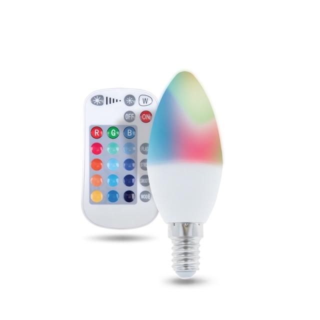 Op afstand bedienbare LED-lamp met RGB, E14, C37, 5W
