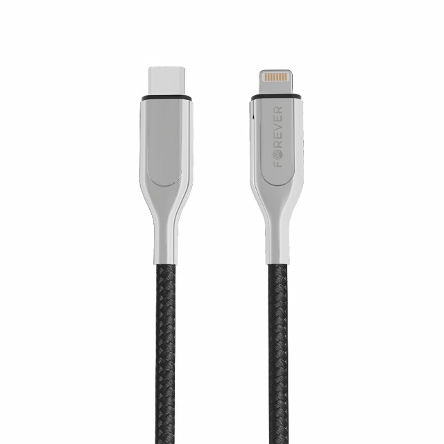 Forever Core - USB-C/Lightning (3A) MFI Zwart, 1,5m