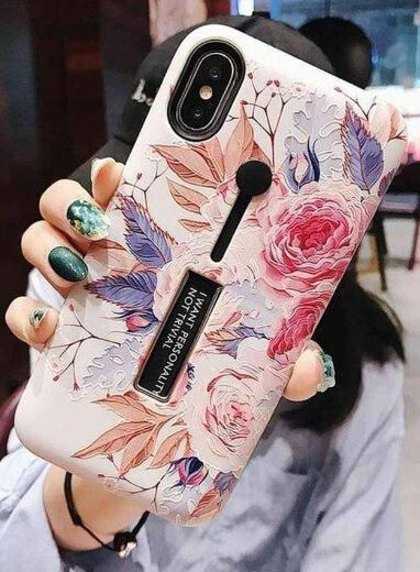Fashion hoesje met vingerhouder - iPhone 12/12 Pro, Wit met bloemen