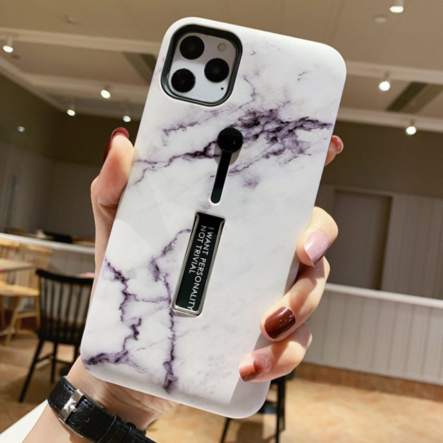 Fashion hoesje met vingerhouder - iPhone 12 Pro Max, Wit marmer