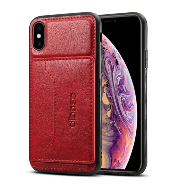 Trendy iPhone XS/X kunstlederen hoesje met kaarthoesje, rood