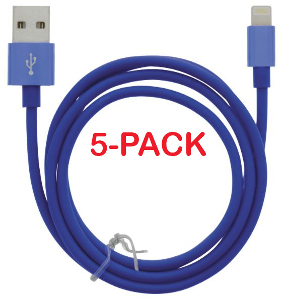 5-pak kabel USB-A - Lightning 2.4A, 1m, Blauw