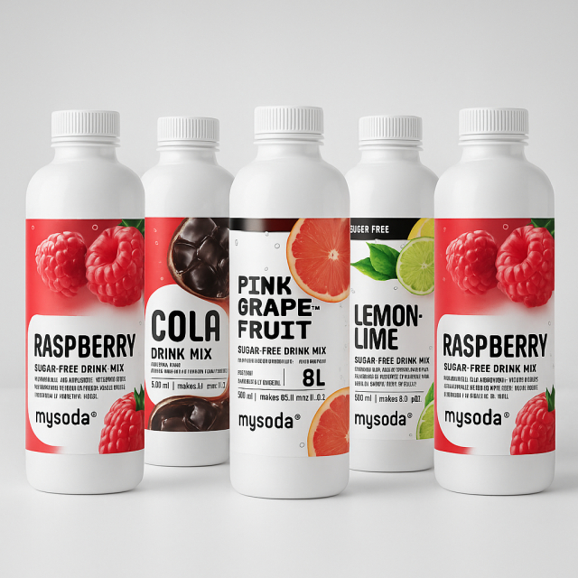 5 pcs Mysoda Cola, Grape, Raspberry, Lemon 500ml - Voor 36L drank