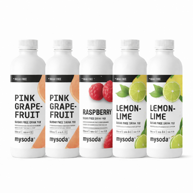 5 pcs Mysoda Grape, Raspberry, Lemon 500ml - Voor 36L drank