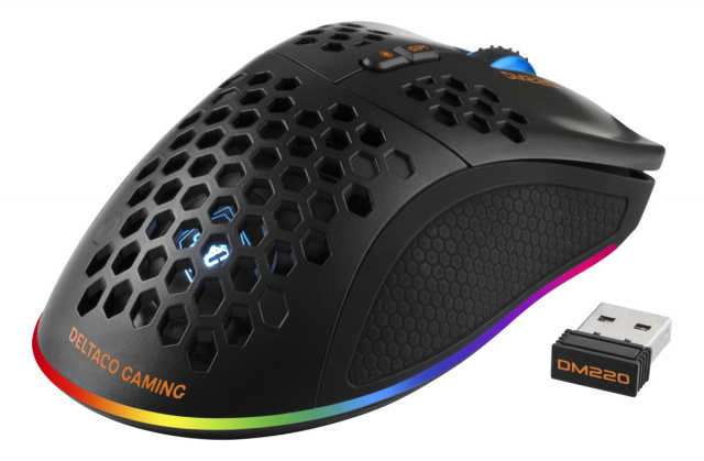 DELTACO GAMING DM220 Trådlös lättvikts gaming mus, RGB, svart