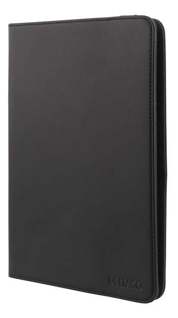 DELTACO Universele tablethoes, 7/8", geïntegreerde standaard, 360 graden draaibaar, zwart