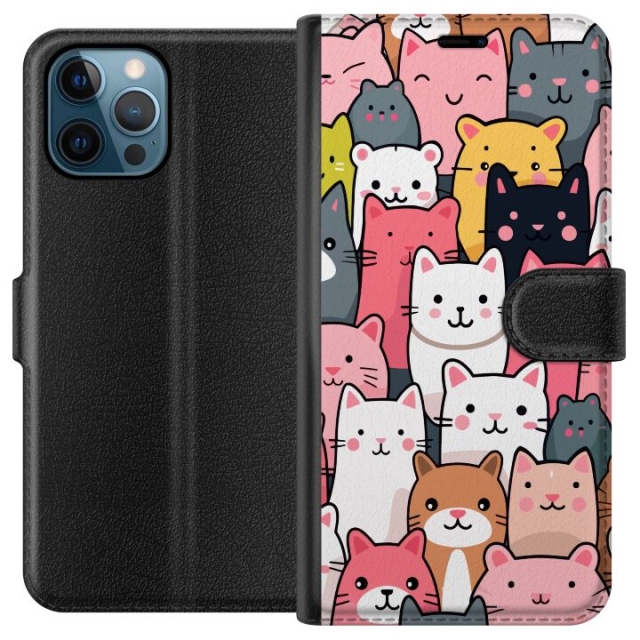 Portemonnee-hoesje voor Apple iPhone 12 Pro met Kattenpatroon ontwerp