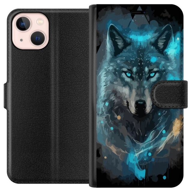 Portemonnee-hoesje voor Apple iPhone 13 mini met Wolf ontwerp