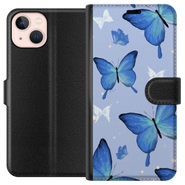Portemonnee-hoesje voor Apple iPhone 13 mini met Blauwe vlinders ontwerp
