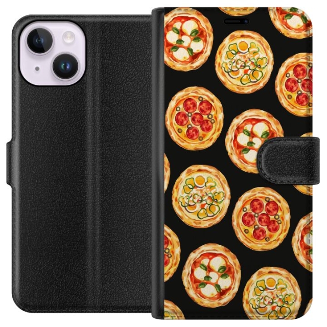 Portemonnee-hoesje voor Apple iPhone 14 met Pizza ontwerp