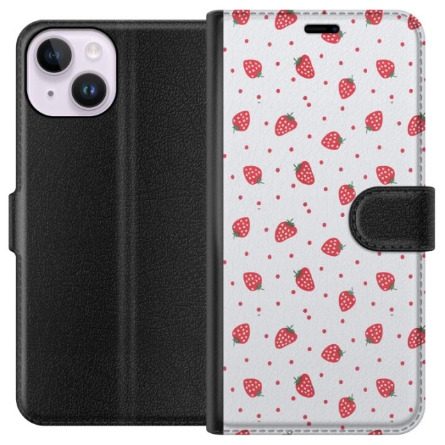 Portemonnee-hoesje voor Apple iPhone 14 met Aardbeien ontwerp