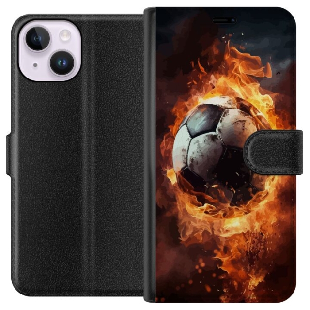 Portemonnee-hoesje voor Apple iPhone 14 met Voetbal ontwerp