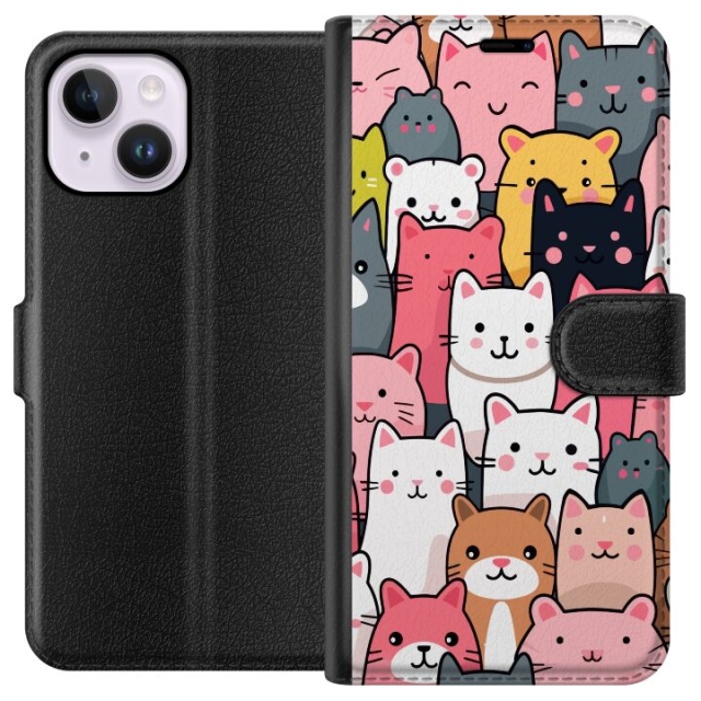 Portemonnee-hoesje voor Apple iPhone 14 Plus met Kattenpatroon ontwerp