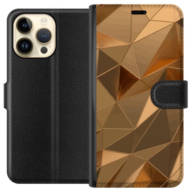Portemonnee-hoesje voor Apple iPhone 14 Pro Max met 3D Goud ontwerp