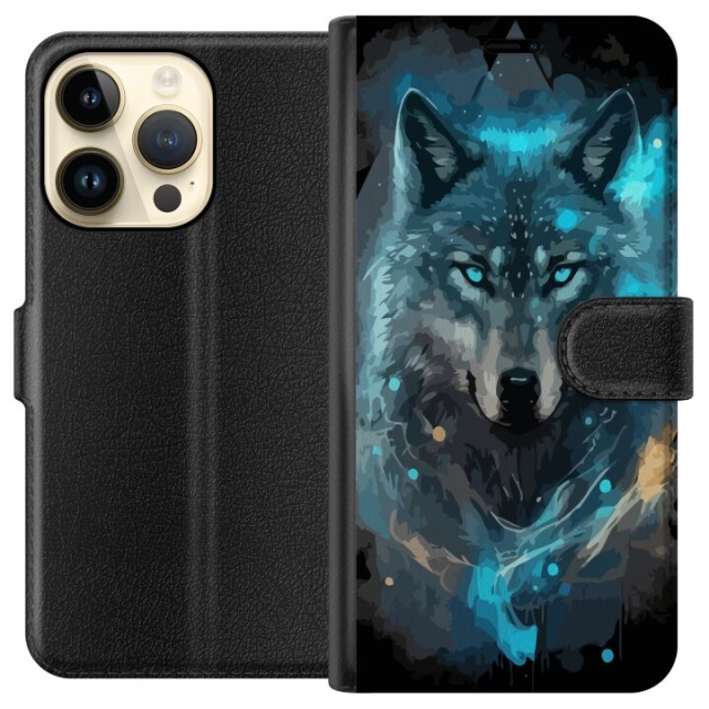 Portemonnee-hoesje voor Apple iPhone 15 Pro met Wolf ontwerp