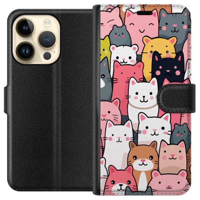 Portemonnee-hoesje voor Apple iPhone 15 Pro met Kattenpatroon ontwerp