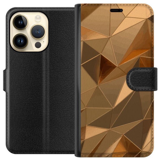 Portemonnee-hoesje voor Apple iPhone 15 Pro met 3D Goud ontwerp