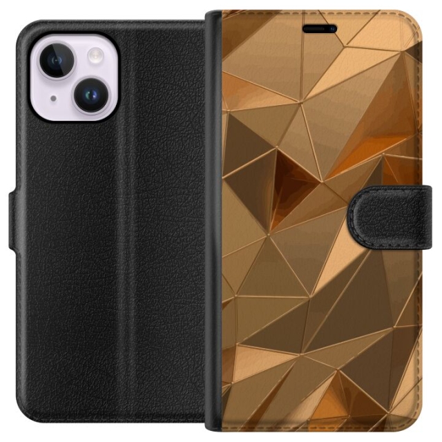 Portemonnee-hoesje voor Apple iPhone 15 Plus met 3D Goud ontwerp