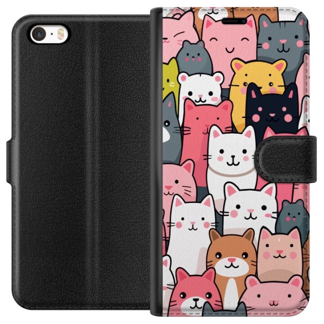 Portemonnee-hoesje voor Apple iPhone 5 met Kattenpatroon ontwerp