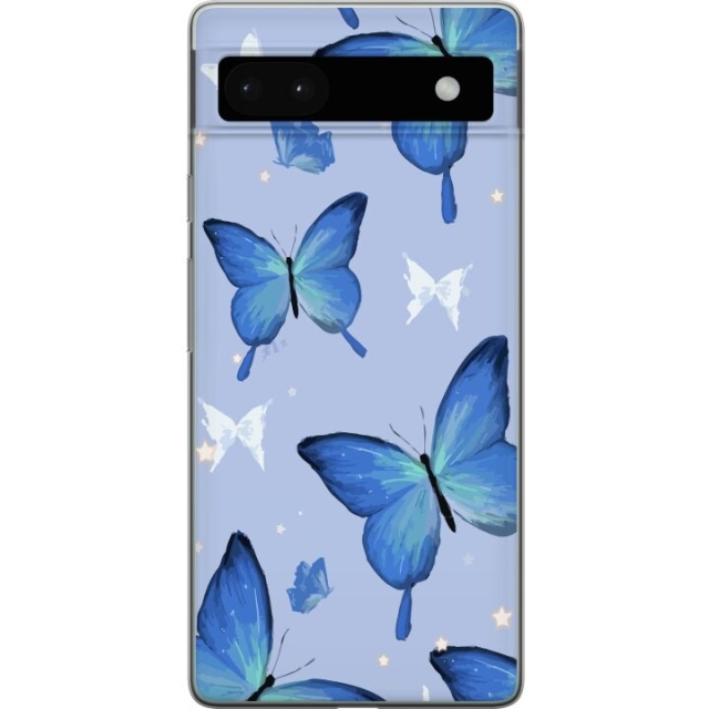 Mobiele hoes voor Google Pixel 6a met Blauwe vlinders ontwerp