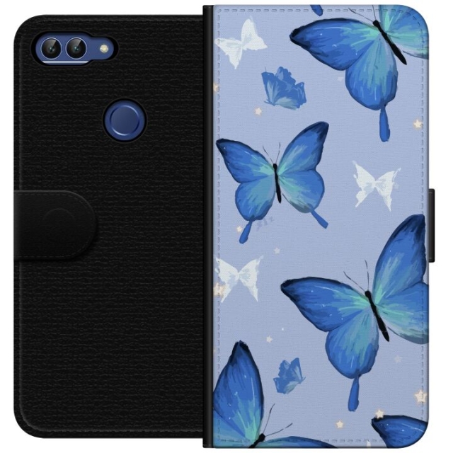 Portemonnee-hoesje voor Huawei P smart met Blauwe vlinders ontwerp