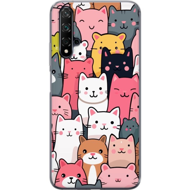 Mobiele hoes voor Huawei nova 5T met Kattenpatroon ontwerp