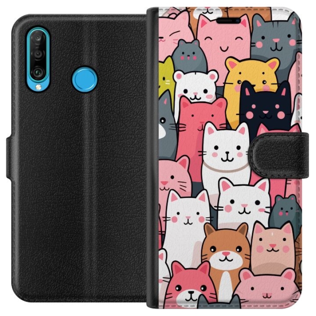 Portemonnee-hoesje voor Huawei P30 lite met Kattenpatroon ontwerp