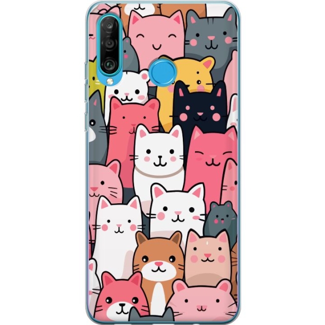Mobiele hoes voor Huawei P30 lite met Kattenpatroon ontwerp