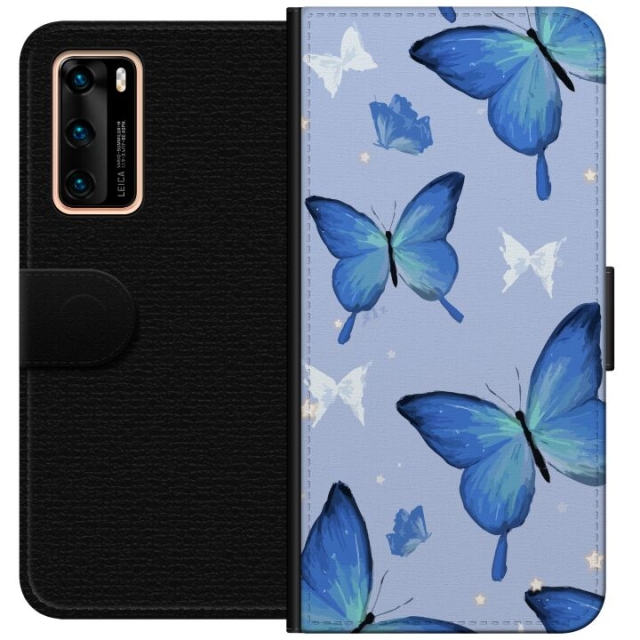 Portemonnee-hoesje voor Huawei P40 met Blauwe vlinders ontwerp