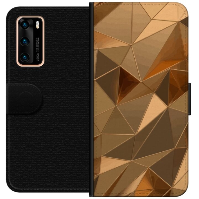 Portemonnee-hoesje voor Huawei P40 met 3D Goud ontwerp