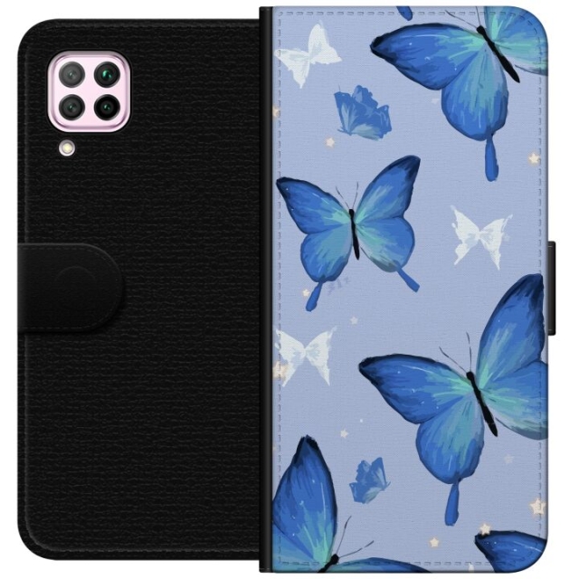 Portemonnee-hoesje voor Huawei P40 lite met Blauwe vlinders ontwerp