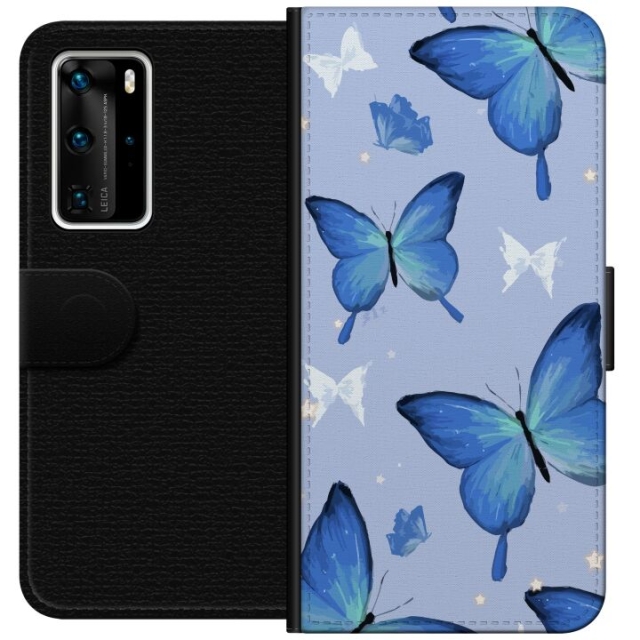 Portemonnee-hoesje voor Huawei P40 Pro met Blauwe vlinders ontwerp