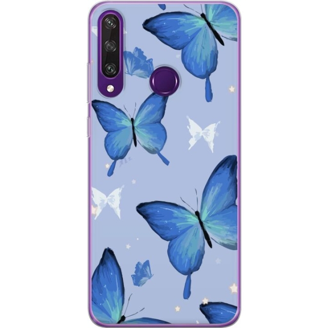 Mobiele hoes voor Huawei Y6p met Blauwe vlinders ontwerp