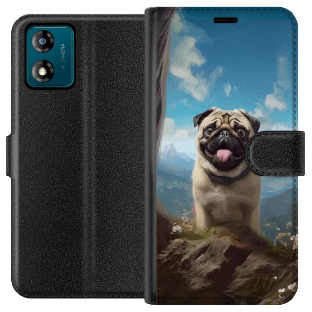 Portemonnee-hoesje voor Motorola Moto E13 met Blije Hond ontwerp