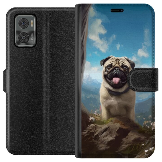 Portemonnee-hoesje voor Motorola Moto E22i met Blije Hond ontwerp