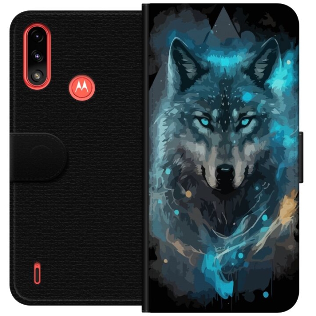 Portemonnee-hoesje voor Motorola Moto E7 Power met Wolf ontwerp