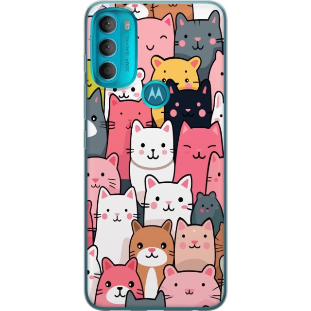 Mobiele hoes voor Motorola Moto G71 5G met Kattenpatroon ontwerp